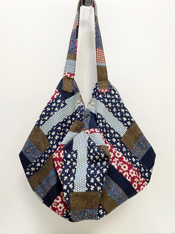 Women's Large Cotton Color Block Vintage Style Classic Style Dumpling Shape Magnetic Buckle Shoulder Bag