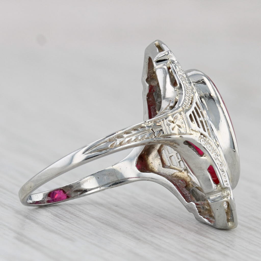 Art Deco 5.23ctw Lab Created Ruby Diamond Ring 18k White Gold Size 6