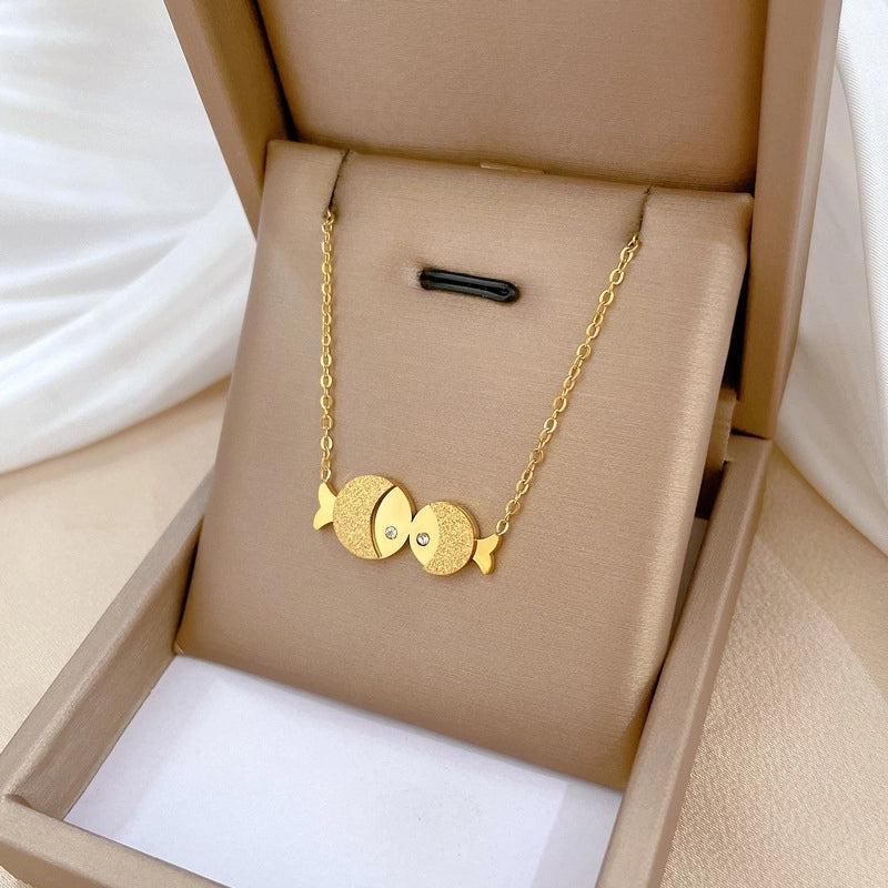Minimalist Circle Letter Butterfly Titanium Steel Plating Inlay Rhinestones Necklace
