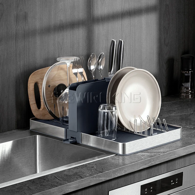 SUS Anti-rust Foldable Dish Rack Kitchen Utensil Holder Over the Sink Plate Holder Rack with Small Package