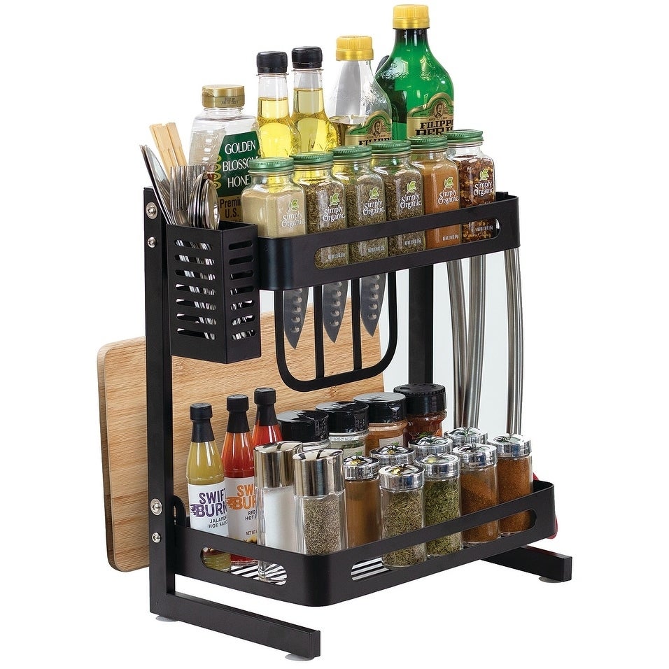 2 Tier Metal Kitchen Spice Rack Countertop Storage Organizer Shelf Detachable for Easy Cleaning Black