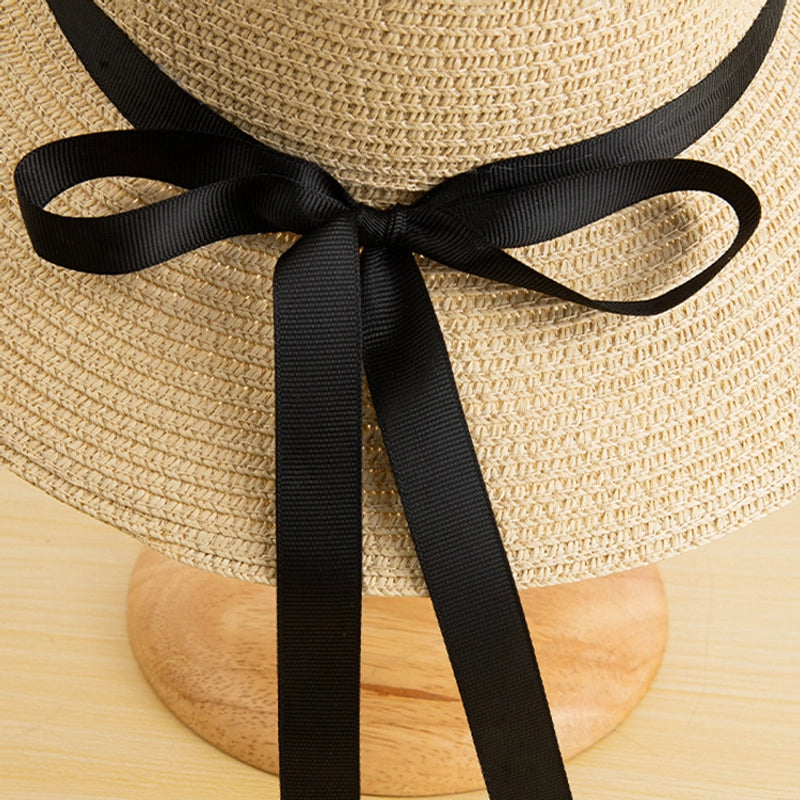 Women's IG Style Bow Knot Wide Eaves Straw Hat