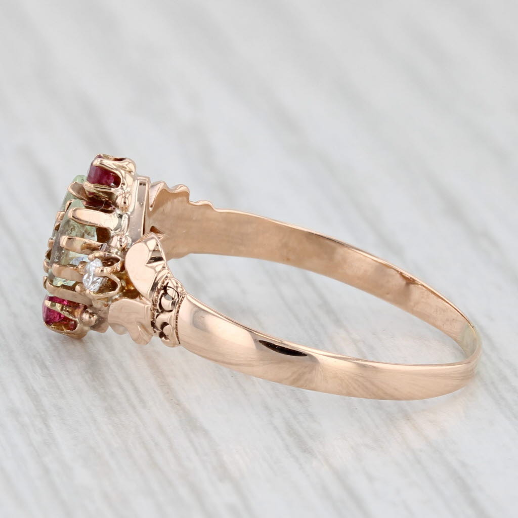Victorian Diamond Garnet Ruby Ring 10k Rose Gold Size 7.75 Antique