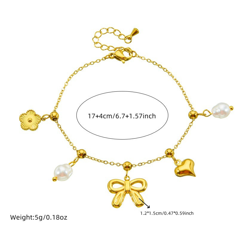Fashionable And Versatile Bowknot Pearl Love Heart Oil Drop Contrast Color Elephant Accessories Stainless Steel Chain Bracelet