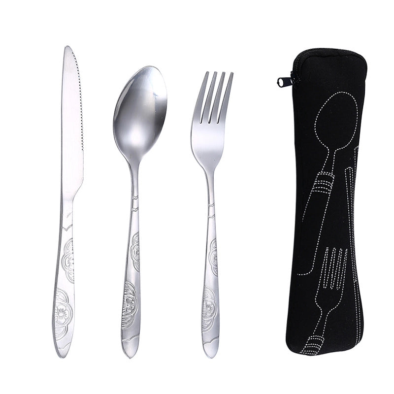 Stainless Steel Western-style Steak Knife. Fork And Spoon Creative Cloth Bag Portable Western-style Tableware Set Three-piece Set Supply