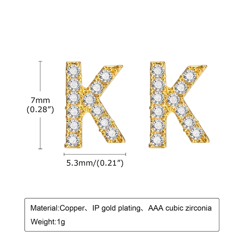 1 Pair Minimalist Letter Inlay Copper Zircon Ear Studs