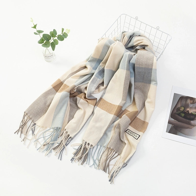 Women'S Fashion Plaid Imitation Cashmere Tassel Scarf