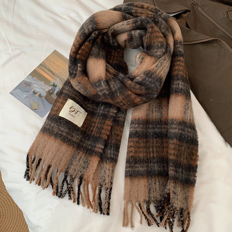 Women's Vintage Style Plaid Polyester Scarf