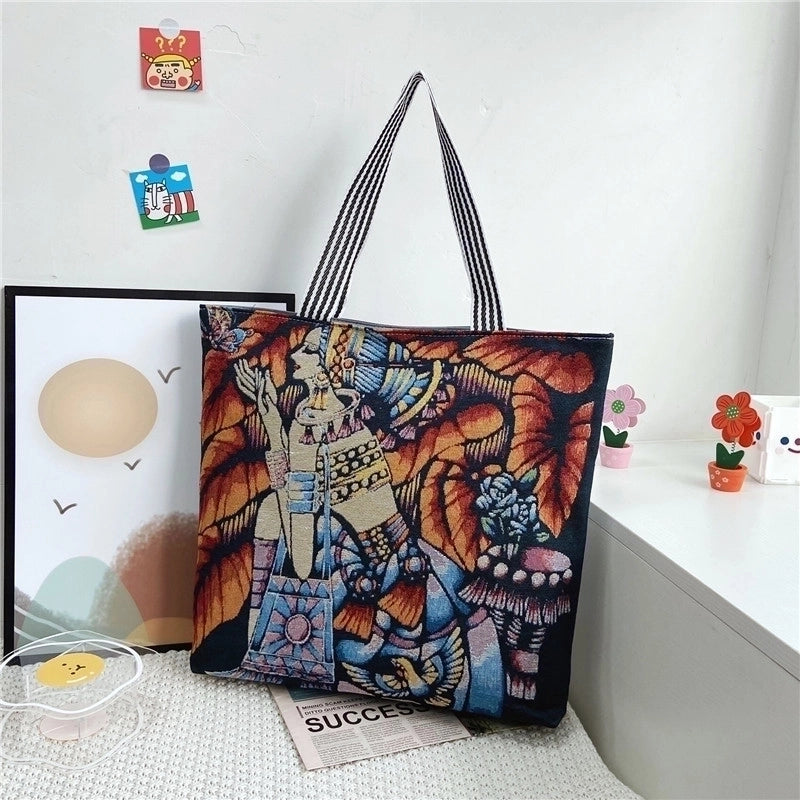 Unisex Vintage Style Portrait Plant Canvas Shopping Bags