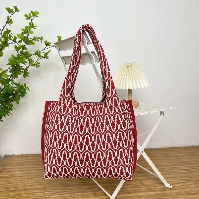 Women's Large Polyester Color Block Waves Streetwear Square Open Shoulder Bag