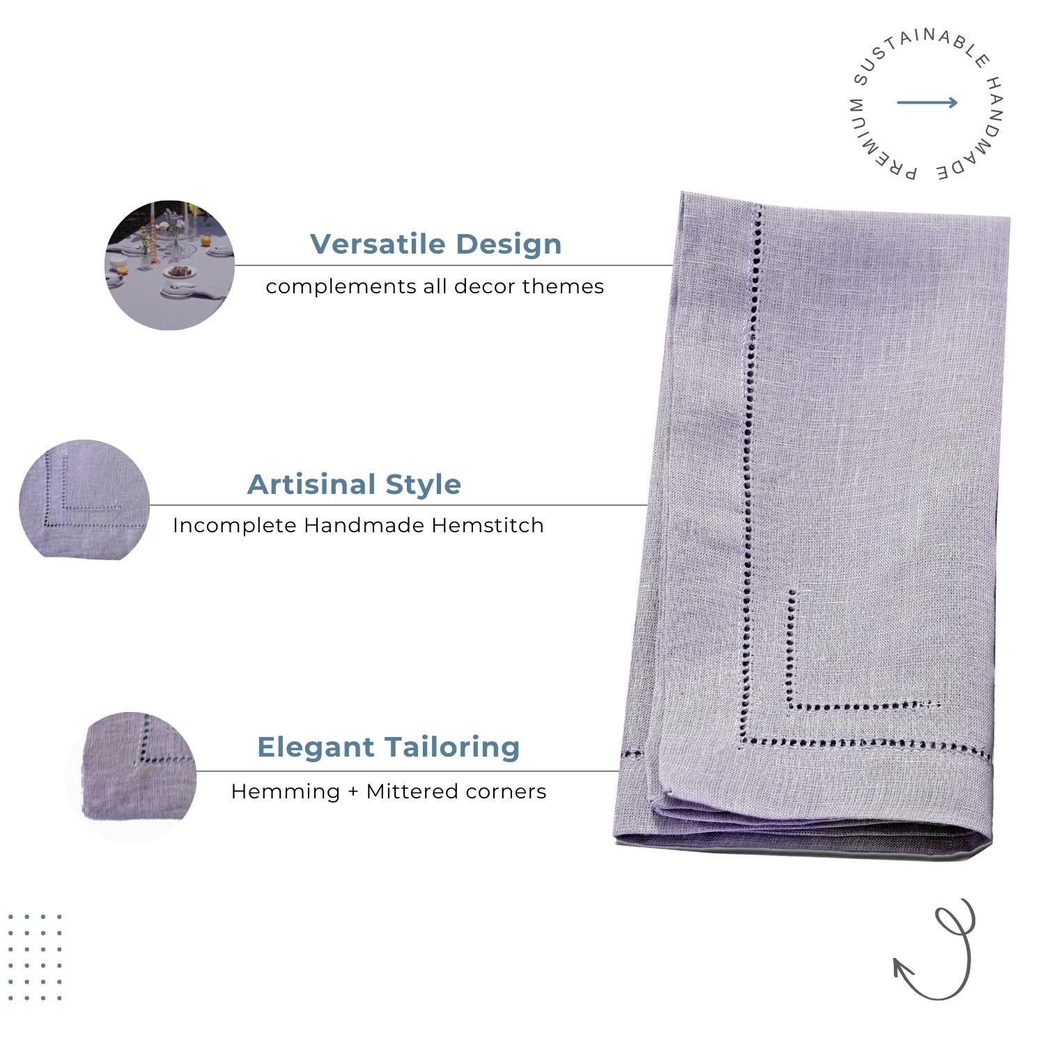 Lavender 100% Linen Incomplete Hemstitch Napkins