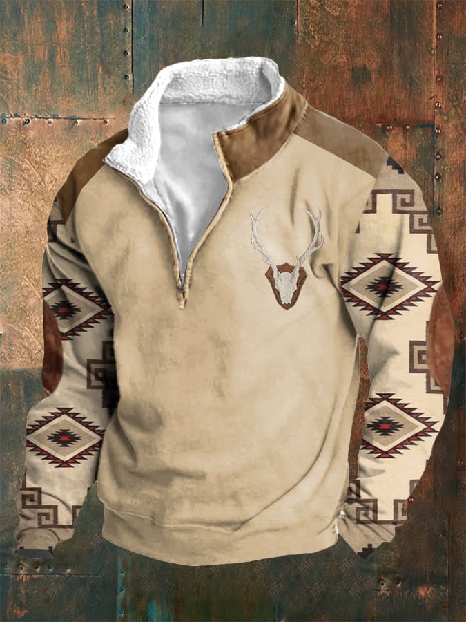 Men's Vintage Color Block Long Sleeve Casual Sweatshirt