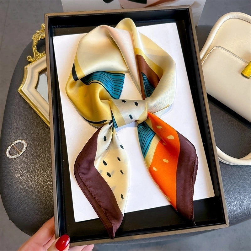 Women's Classic Style Color Block Polyester Printing Silk Scarf