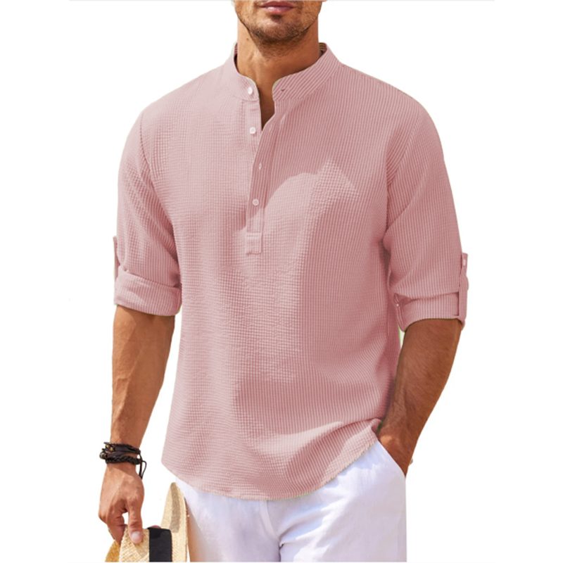 8-Pack Men's Linen Henley Shirt Long Sleeve Casual Hippie Cotton Beach T Shirts Vertical Striped Hawaiian Shirts