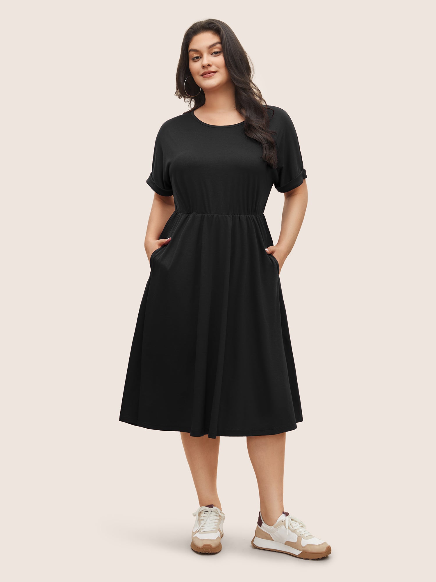 Supersoft Essentials Solid Pocket Cuffed Sleeve Dress