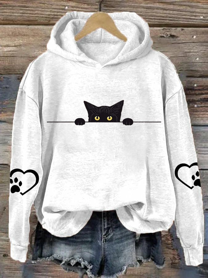 Women's Black Cat Paw Print Hoodie