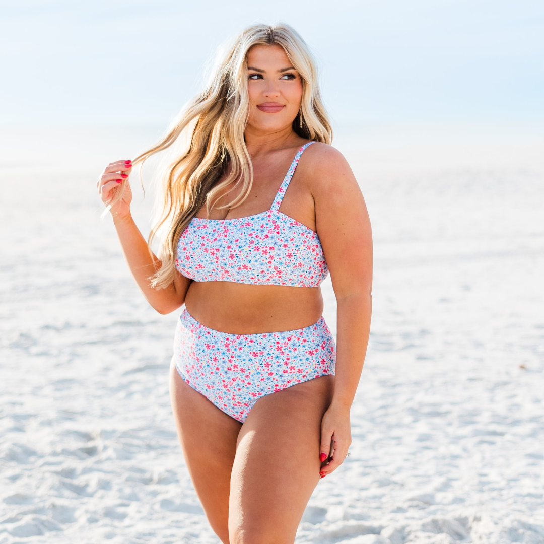 Lakeside Lover Swim Bottom. White Floral