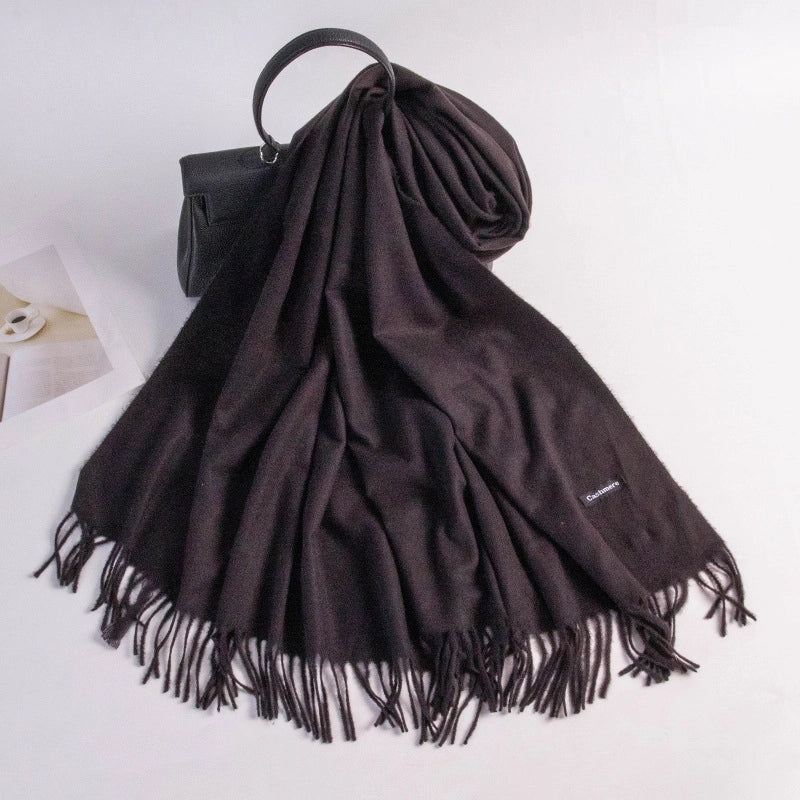 Autumn And Winter New Annual Meeting Cashmere Scarf Women's Tassel Shawl Padded Scarf Warm Solid Color Scarf