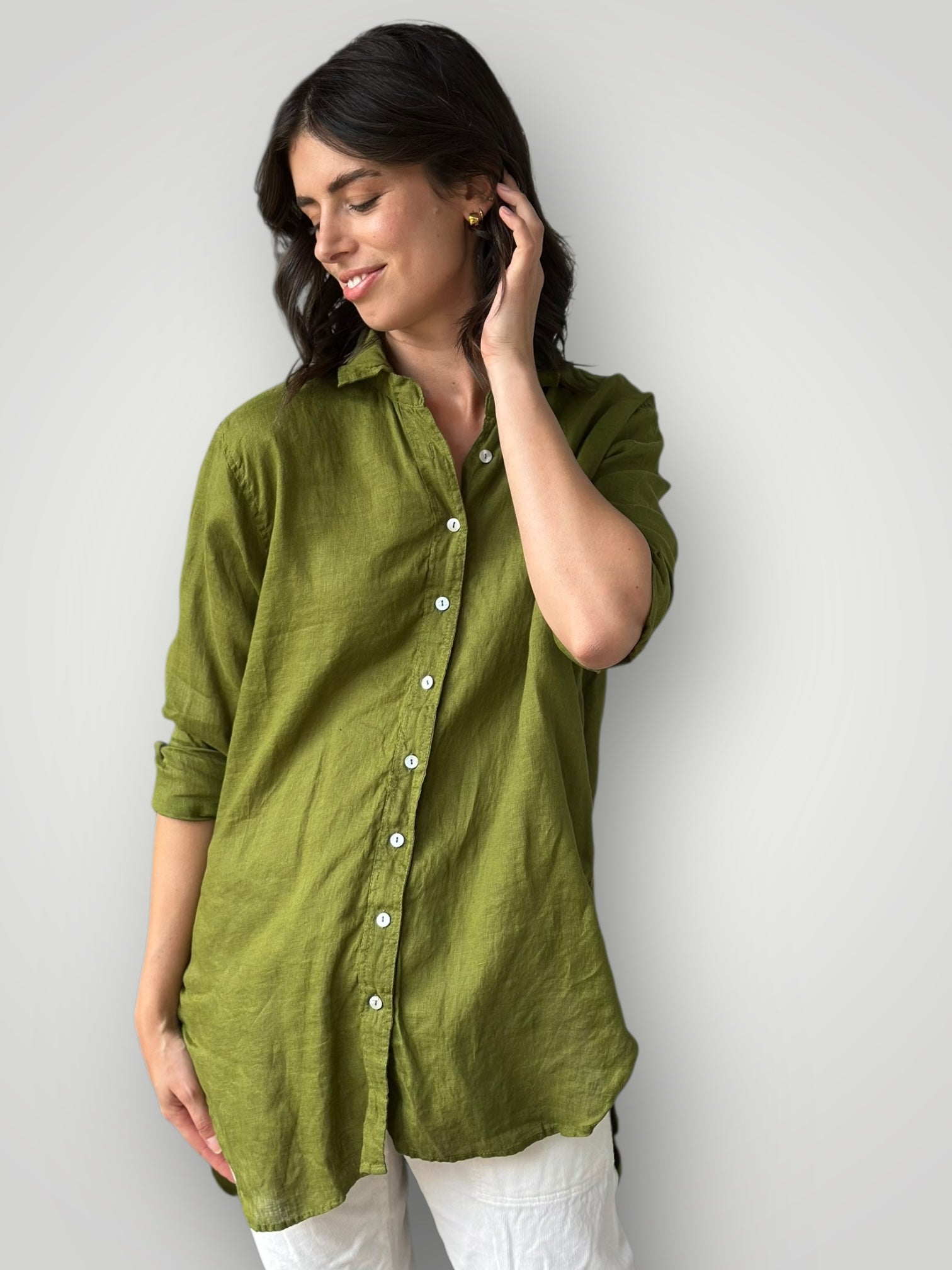 skyla shirt - olive linen