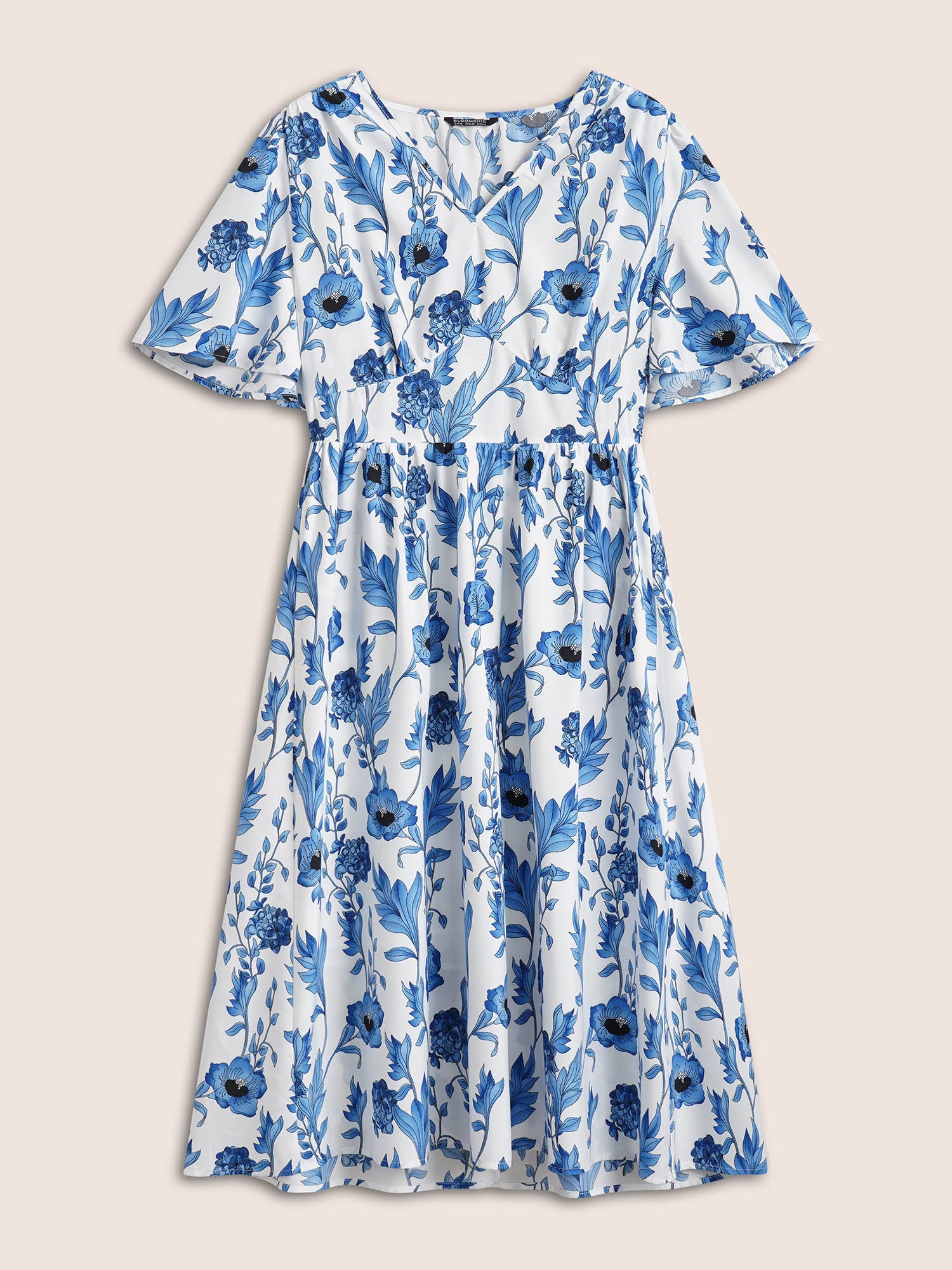 Floral Pocket Shirred Elastic Waist Dress