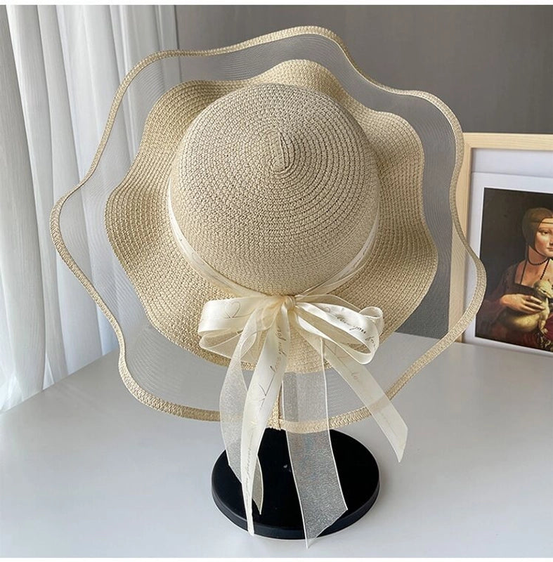 Straw Hat Women's Summer Beach Seaside Travel Sunshade Holiday Sunscreen Big Hat Brim Big Rim Cool Hat  Sun Hat