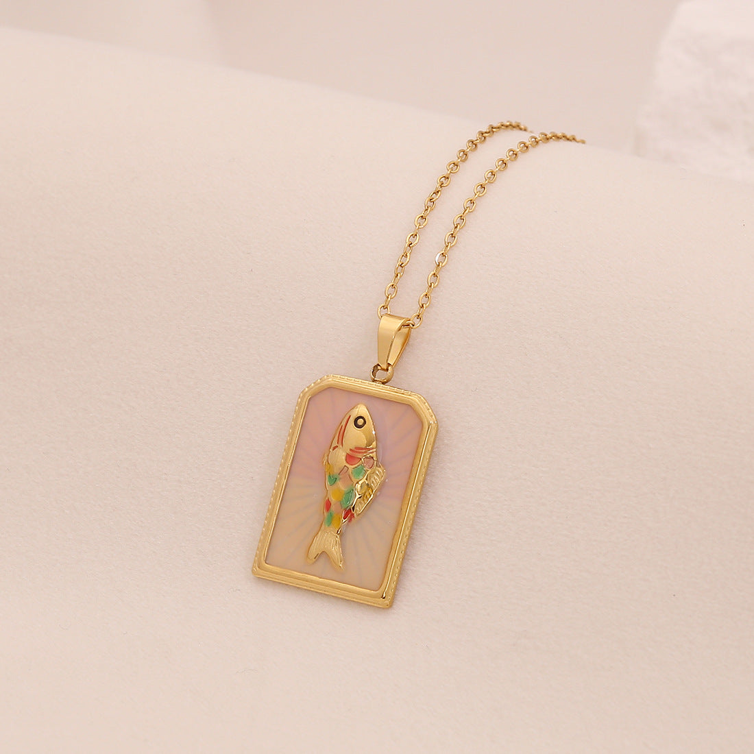 Vintage Stainless Steel Tarot Oil Drop Fish Pendant Necklace N1534