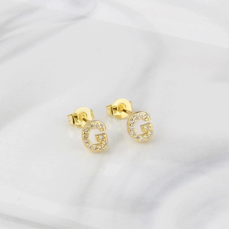 1 Pair Fashion Letter Inlay Copper Zircon Gold Plated Ear Studs