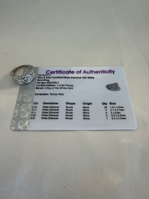 0.75ctw Diamond Woven Knot Ring 10k White Gold Size 5 With Certification