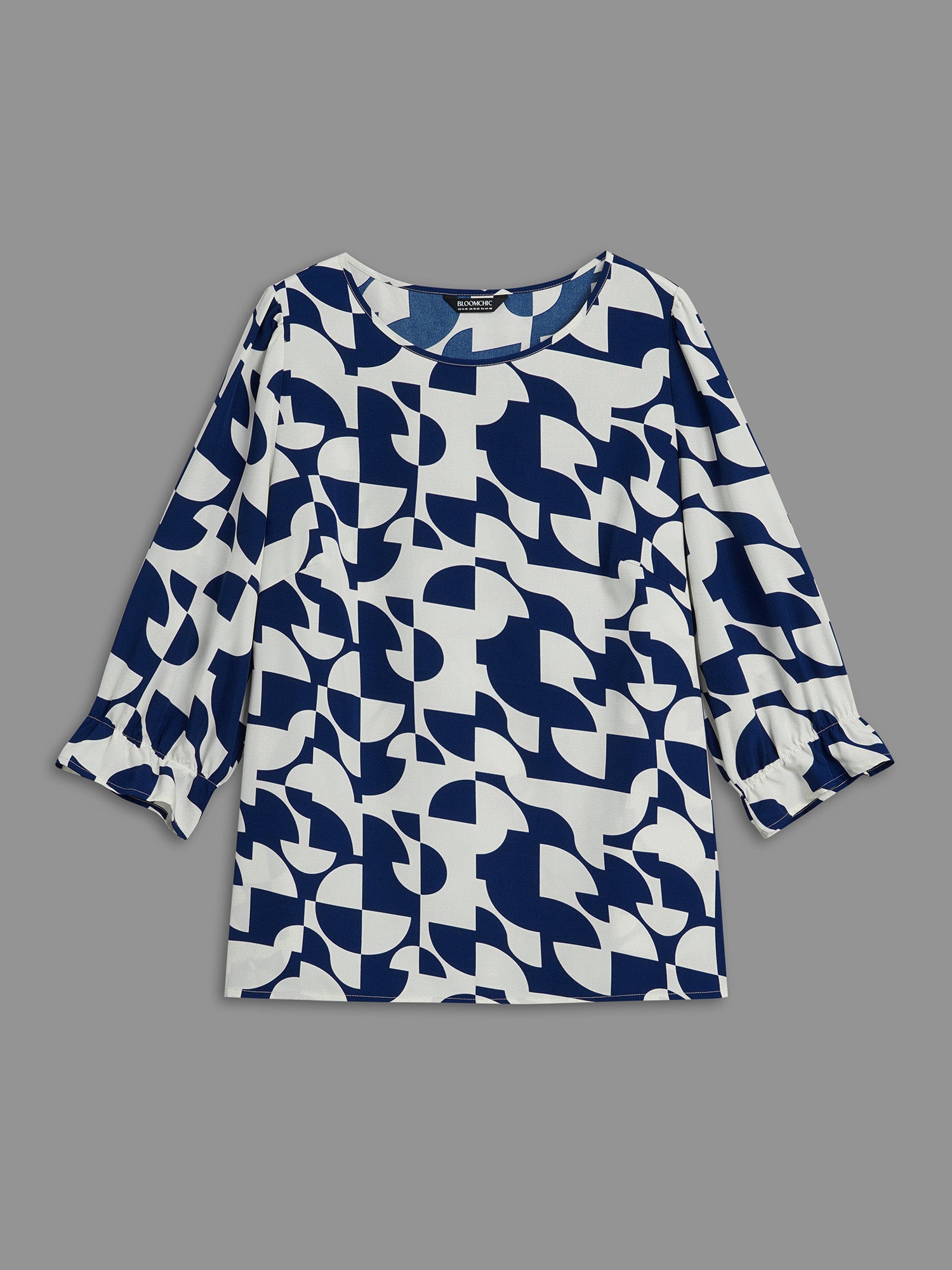 Round Neck Geometric Print  Blouse