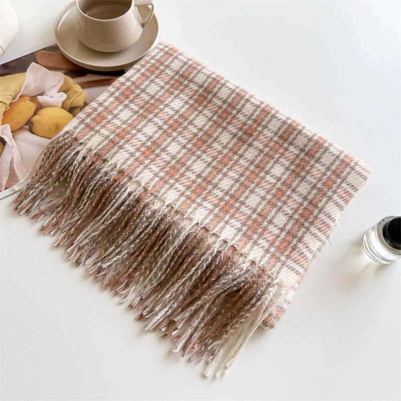 Retro Cashmere-like Plaid Warm Shawl Scarf Unisex Autumn And Winter Fashion All-Matching Tassel Scarf