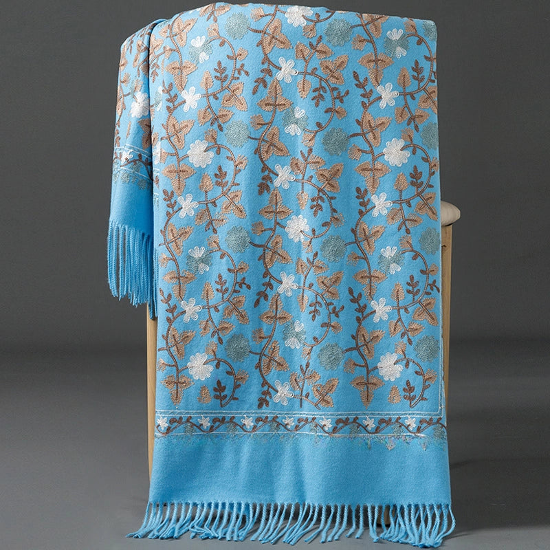 Embroidered Imitation Wool Cashmere Scarf Women's Autumn And Winter Cheongsam Air Conditioning Shawl Summer Outer Wear Multi-purpose Mother Style