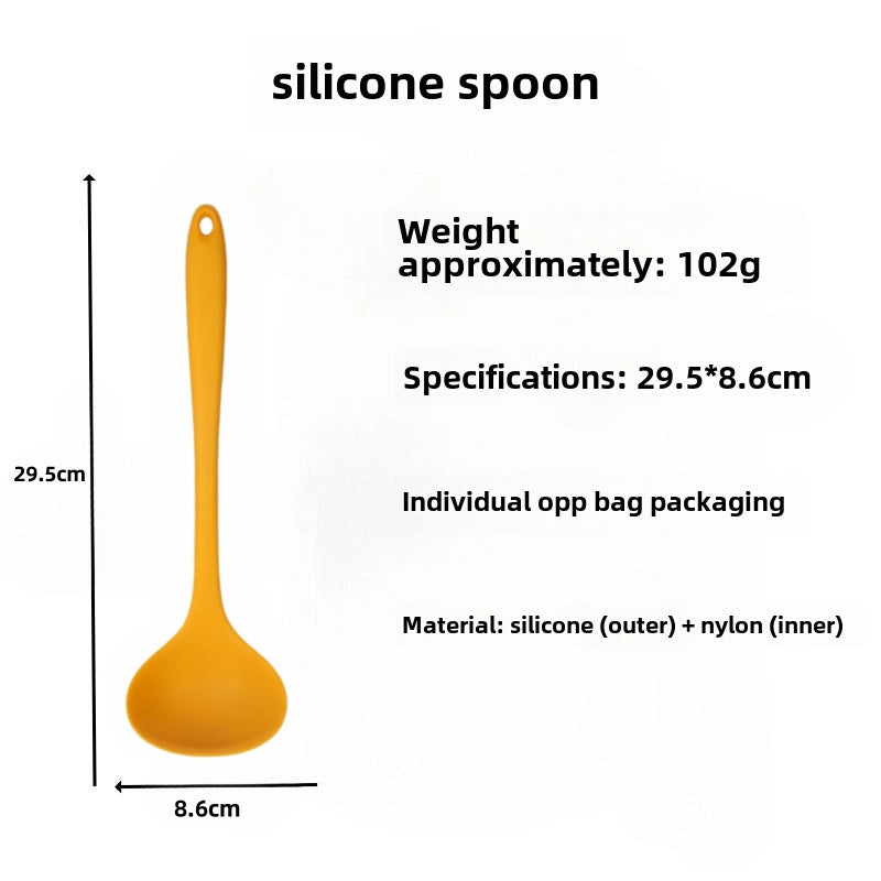 Silicone Soup Spoon Food Grade Long Handle Household Large Soup Spoon High Temperature Resistant Mini Porridge Spoon Frying Spoon Non-stick Cooking Pan Spoon