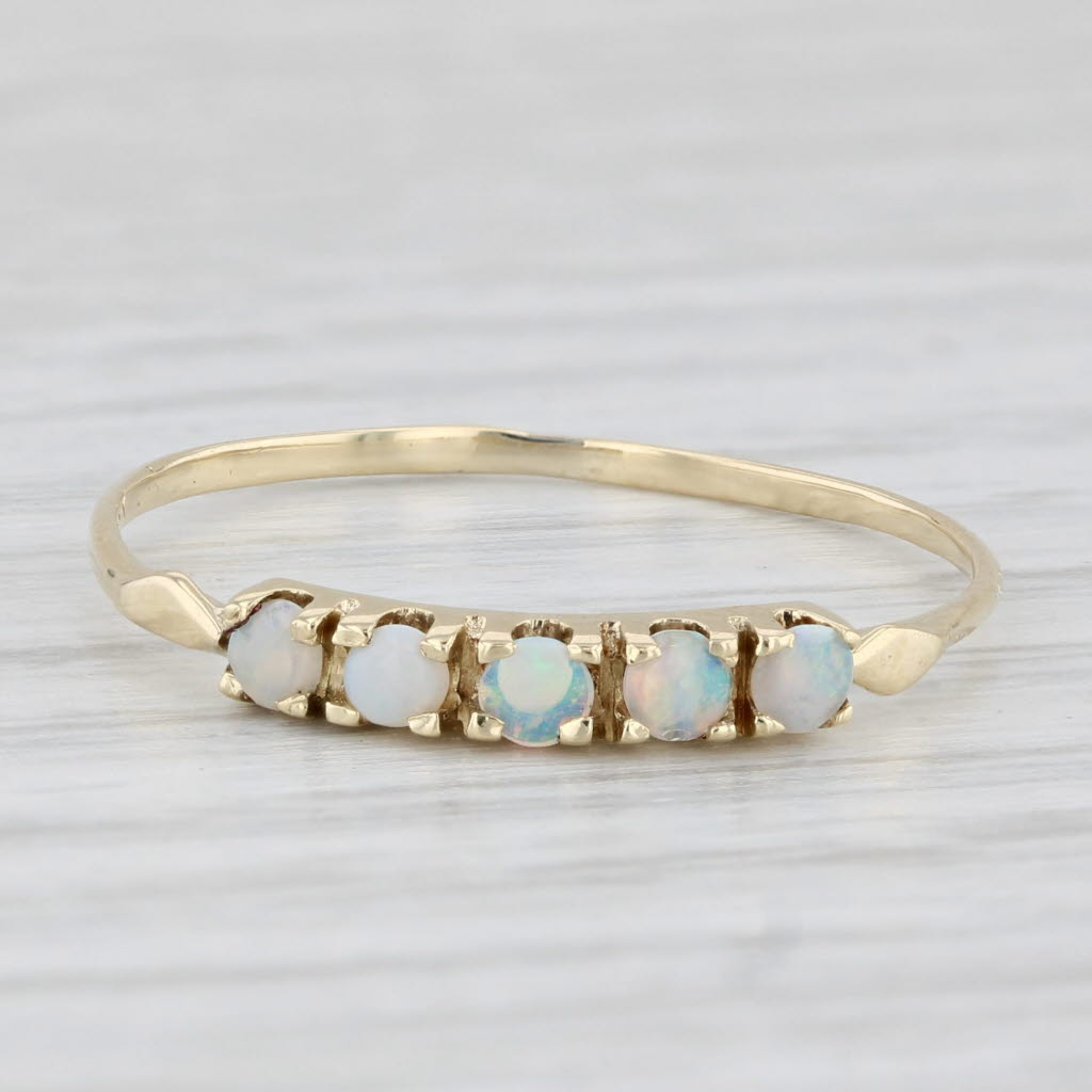 Round Opal 5-Stone Ring 14k Yellow Gold Size 9.5 Stackable