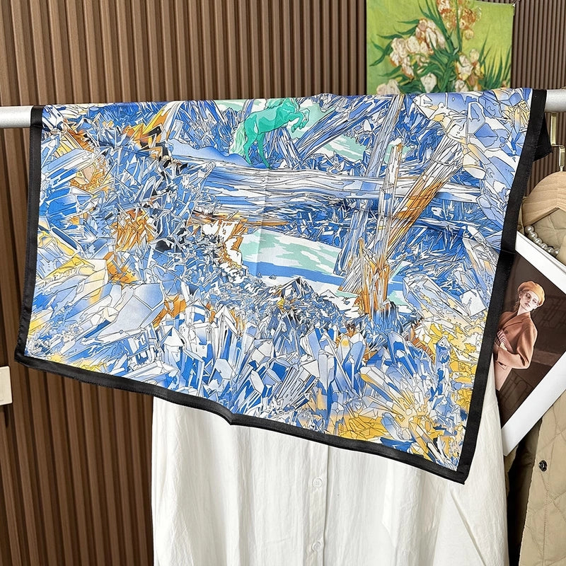 Silk Scarf Women's Spring Fashion Striped Silk Scarf 70 Square Scarf Advanced Sunscreen Scarf