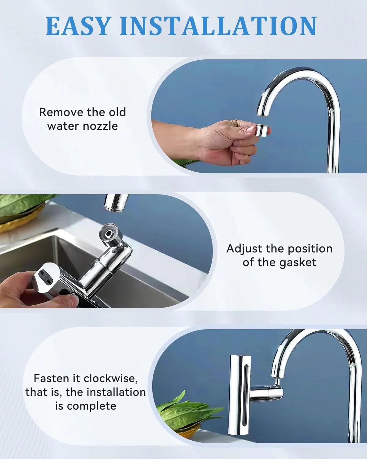 Kitchen Sink Splash Filter. 360° Rotation. 4 Modes