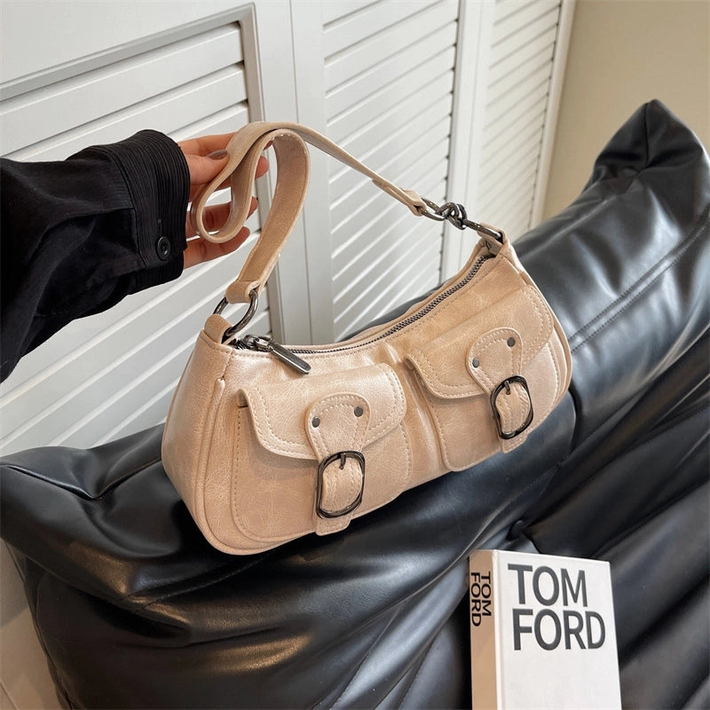 Sweet Cool Motorcycle Bag For Women New Niche Fashion Shoulder Underarm Bag Small Red Book Women's Bag