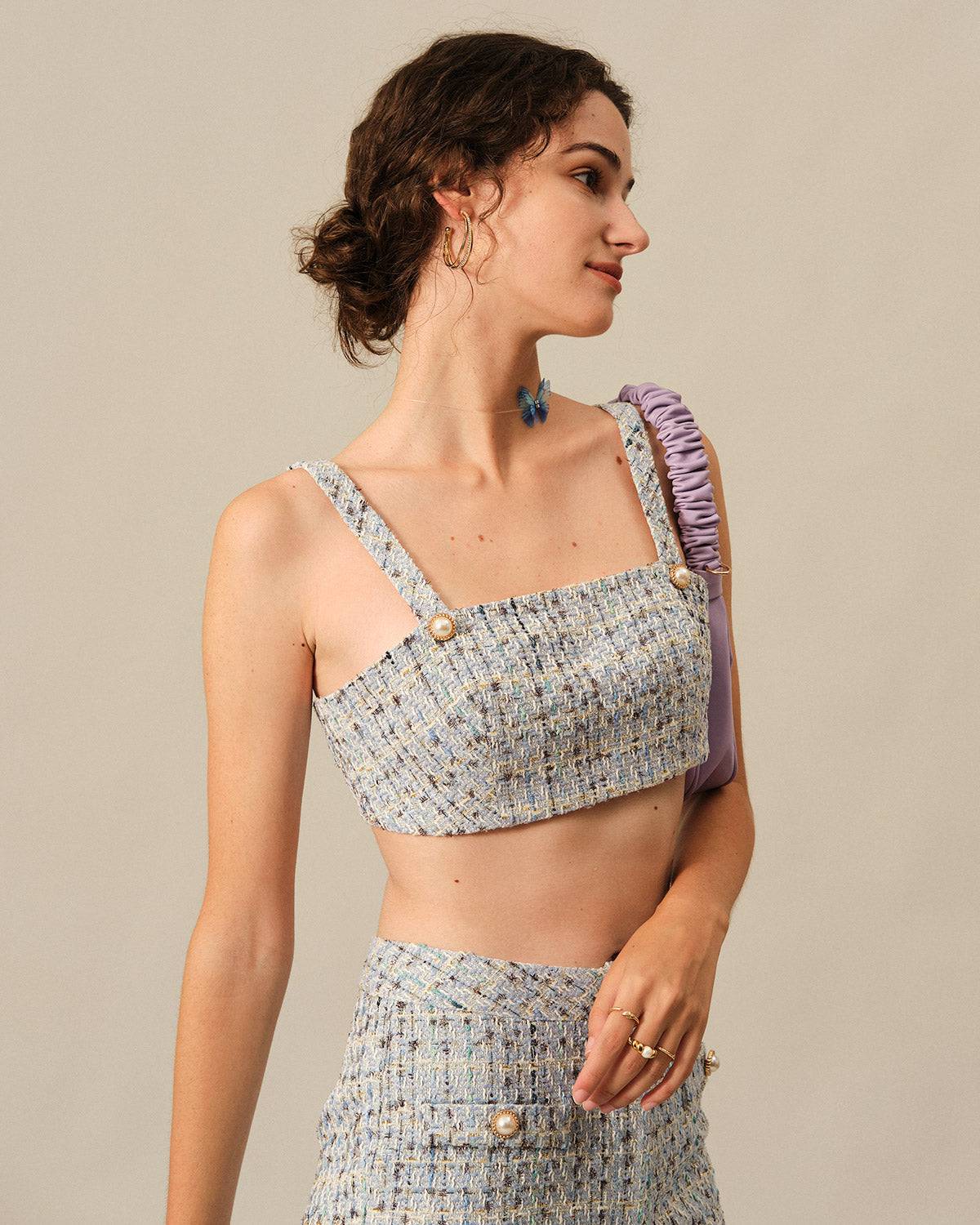 The Plaid Tweed Crop Tank Top