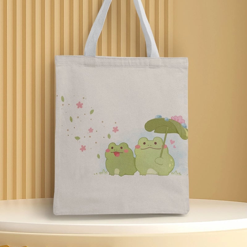 Women's Canvas Cartoon Frog Basic Classic Style Square Open Canvas Bag