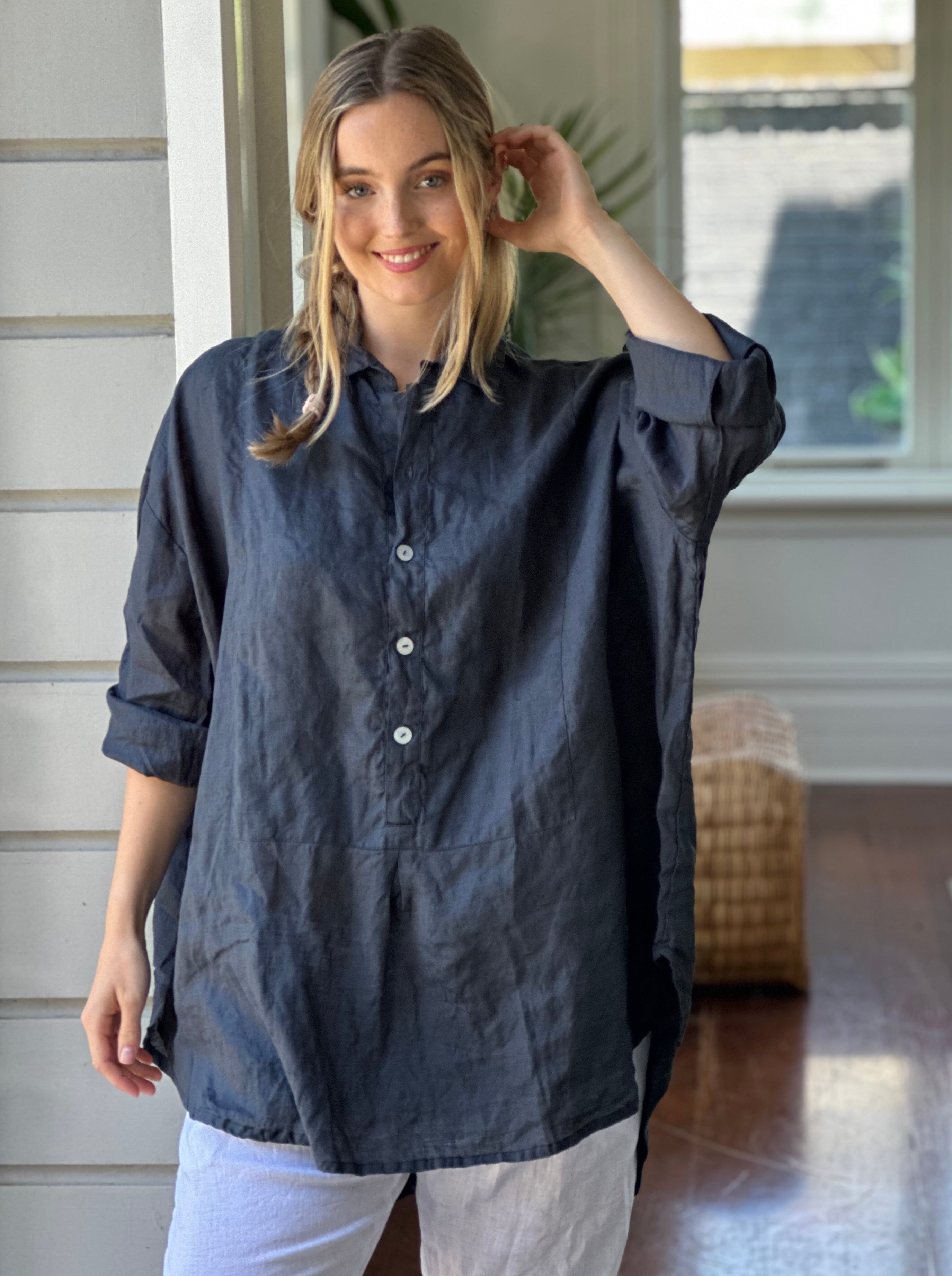megan shirt-charcoal linen