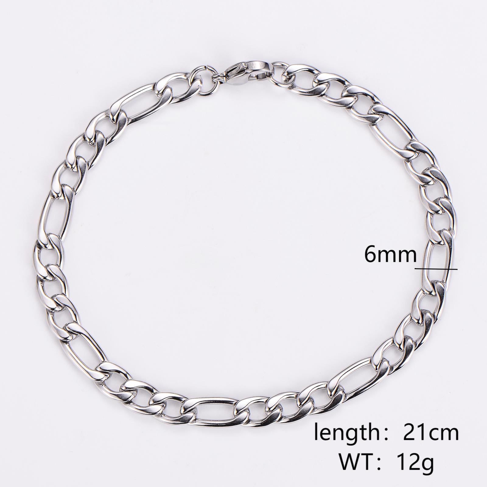 Aml Hot Item 3: 1Nk Punk Cuban Chain Bracelet Men'S And Women'S Stainless Steel Simple Basic Figaro Chain Beads