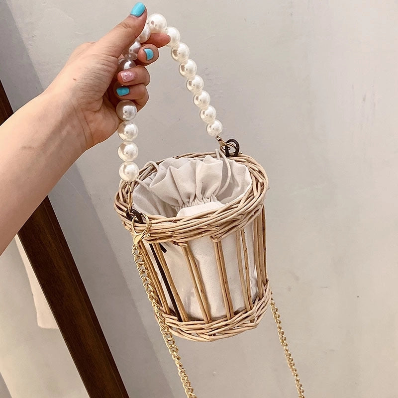 Simple Pearl Portable Straw Bag