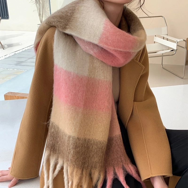 Popular Spring And Winter AC Scarf Warm Thickened Color Plaid Scarf Scarf Shawl Fashionable Western Style Outer Wear