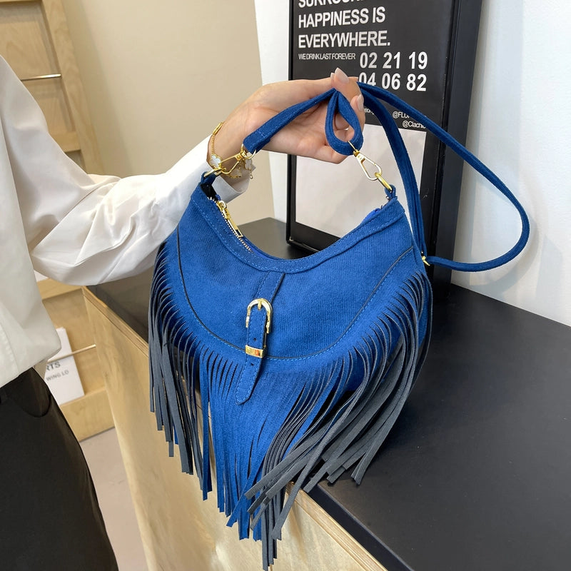 Women's Medium Pu Leather Solid Color Vacation Classic Style Tassel Dumpling Shape Zipper Crossbody Bag