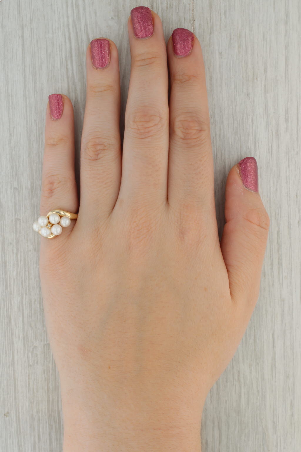 Cultured Pearl Bypass Ring 10k Yellow Gold Size 7