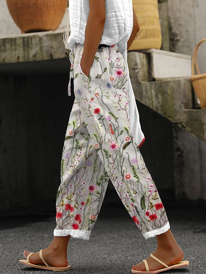 Women's Flower Print Casual Pants