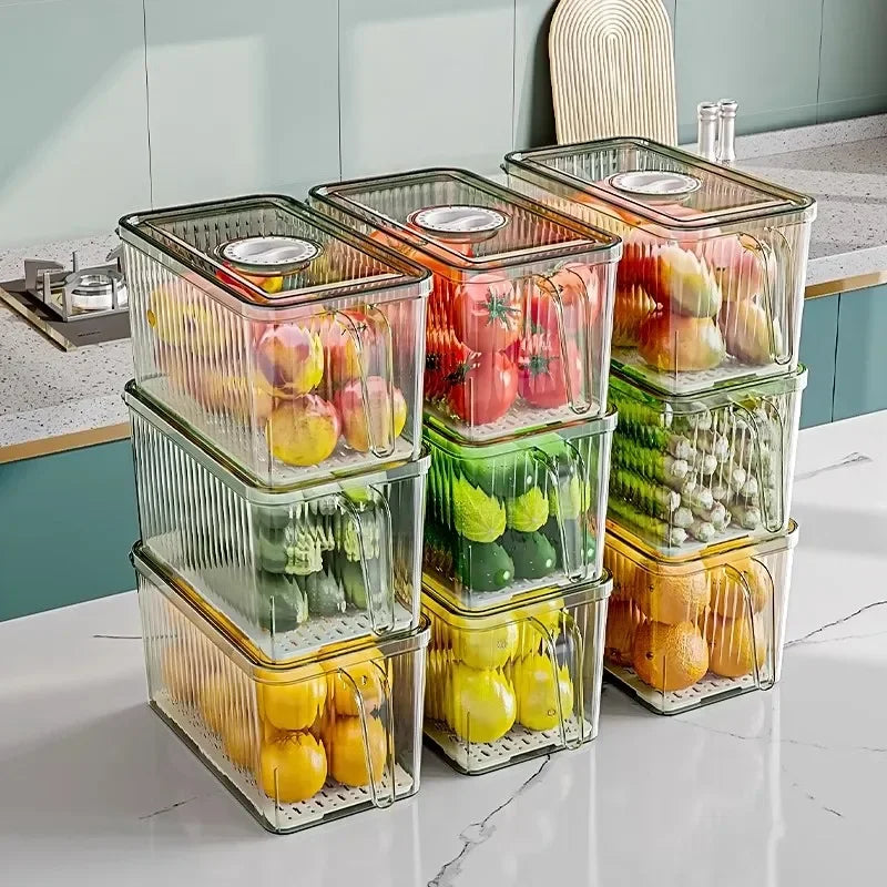 COMPACT ACRYLIC FRIDGE ORGANIZER WITH HANDLE – DURABLE & REUSABLE FOR FRUITS & VEGGIES