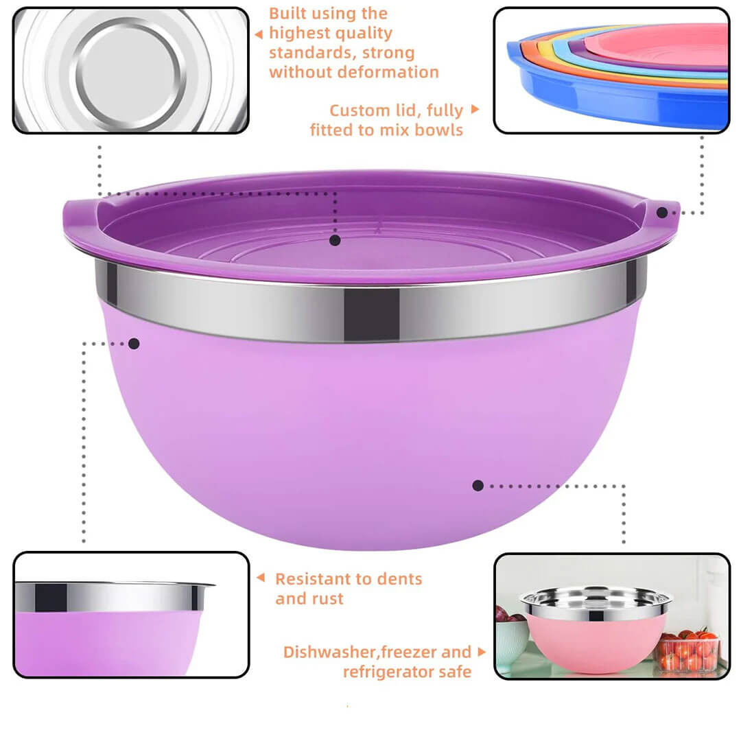 Stainless Steel Mixing Bowl Set With Lid (Pack Of 5)