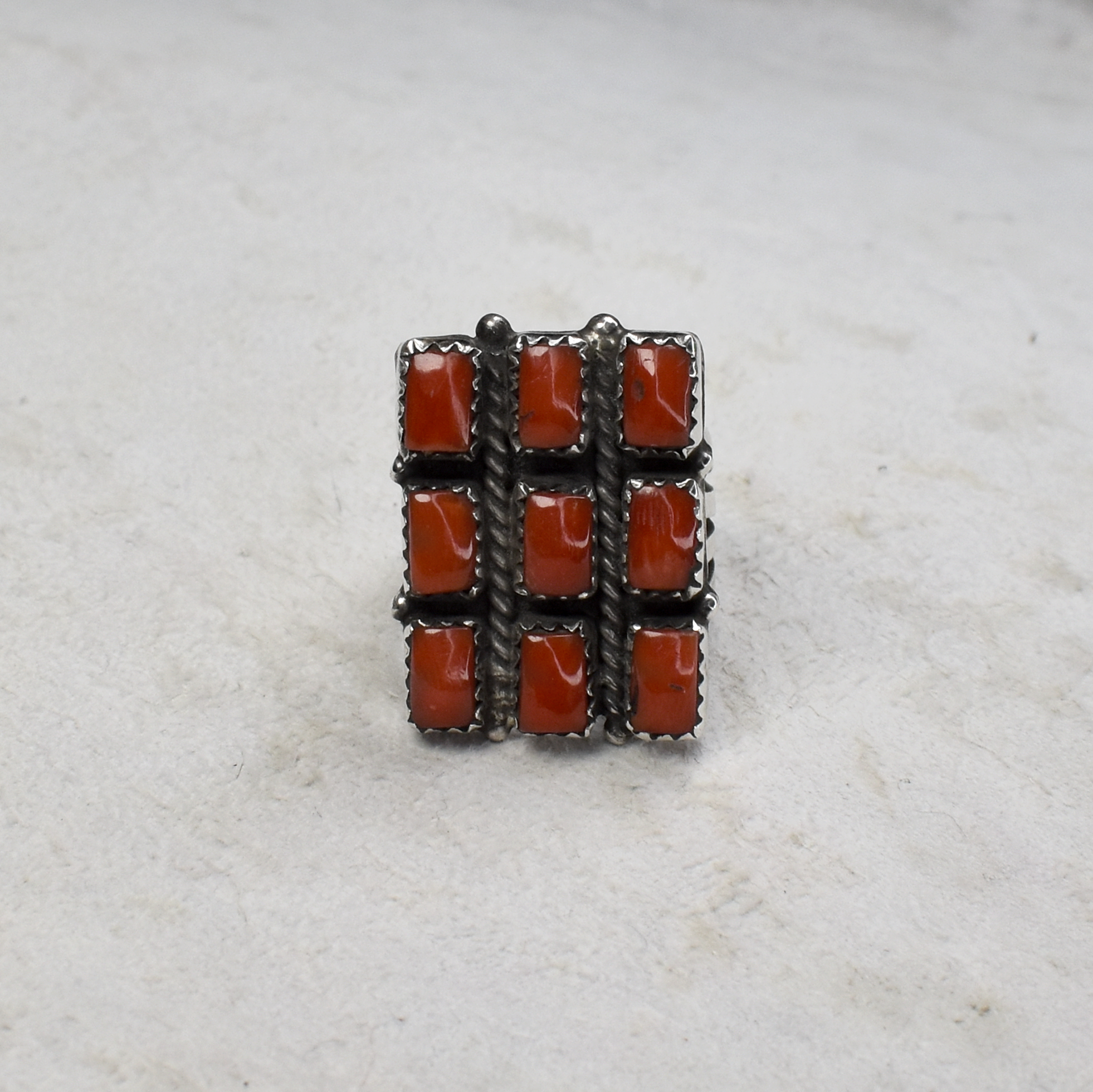 Rectangular Nine Stone Noble Coral Ring