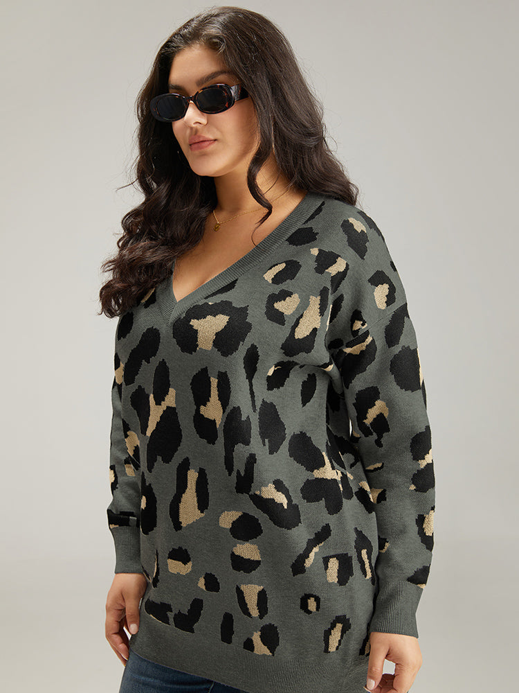 Anti-Pilling Leopard Elastic Cuffs Pullover