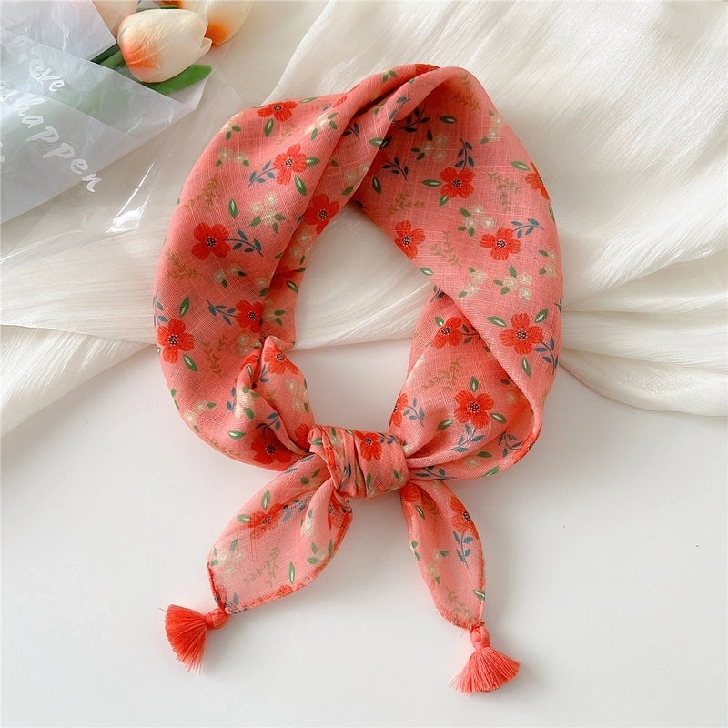 Women's Elegant Minimalist Flower Cotton And Linen Silk Scarf